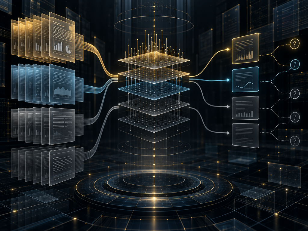 Conceptual semaglutide research-file artwork showing layered evidence records, analytical pathways ending at unresolved nodes, and a methodological data structure; illustrative, not experimental data.